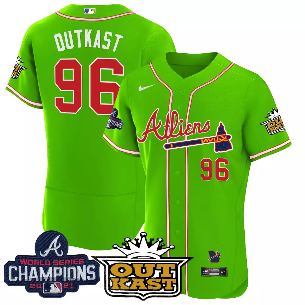 Outkast 96 Atlanta Braves Jersey Lime Green World Series Champions 2021 Men Alternate
