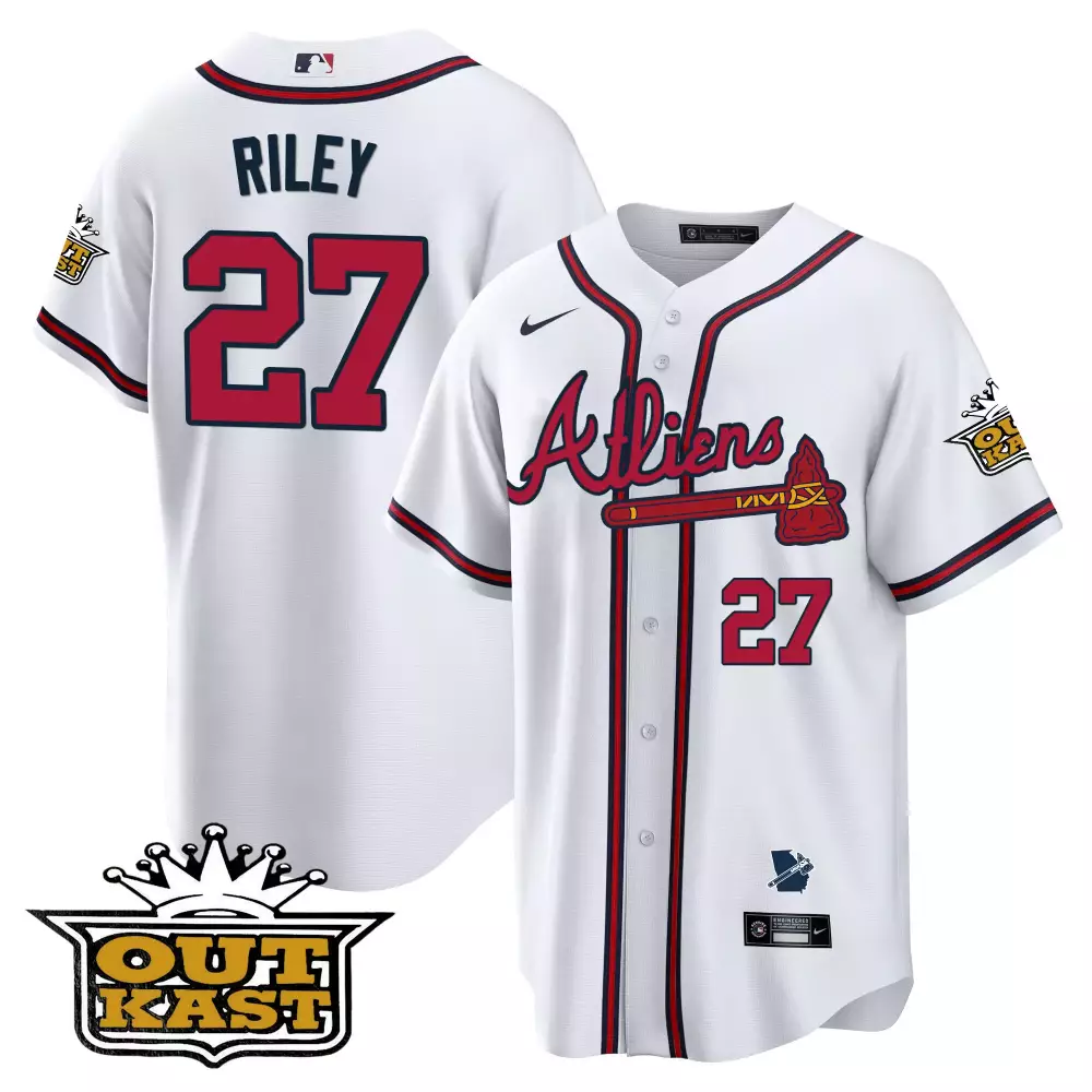 Riley Outkast 27 Braves Jersey White 2023 World Series 1995 Georgia Men Red Navy