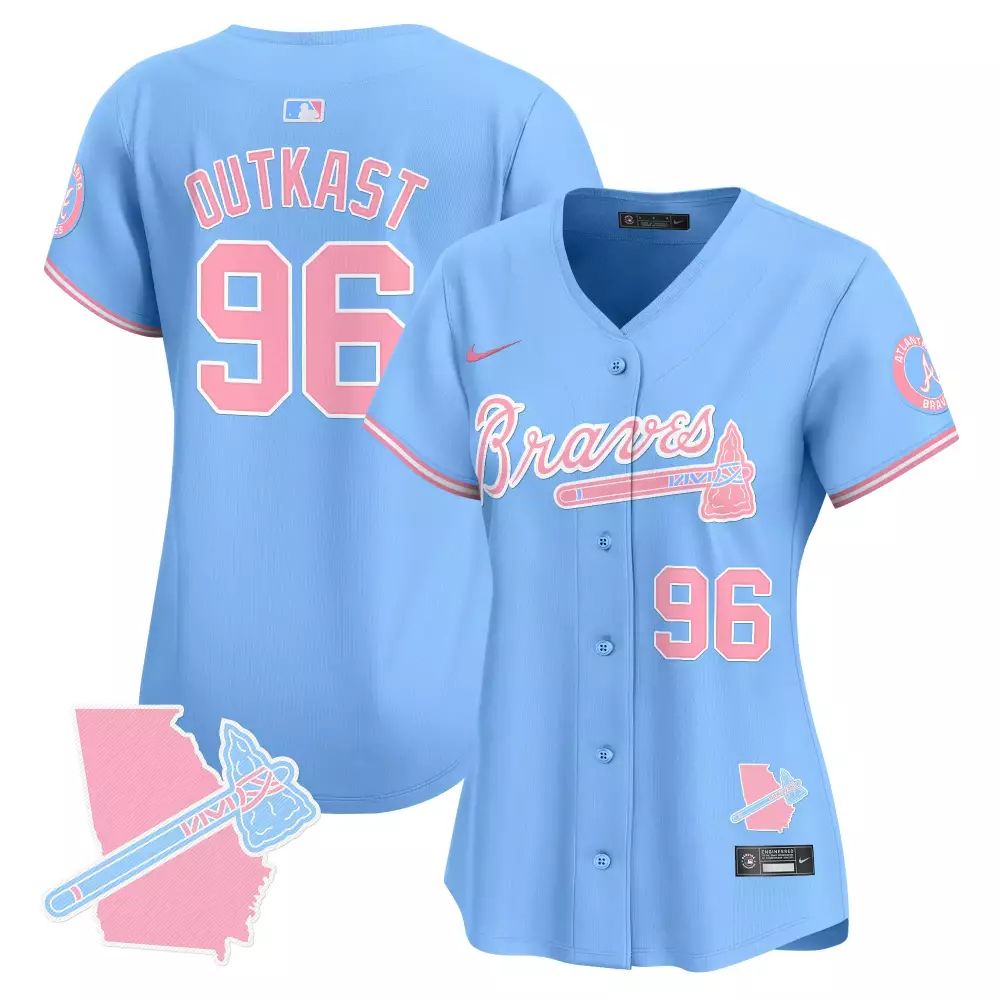 Outkast 96 Atlanta Braves Jersey Light Blue Georgia State Outline Tomahawk Alternate