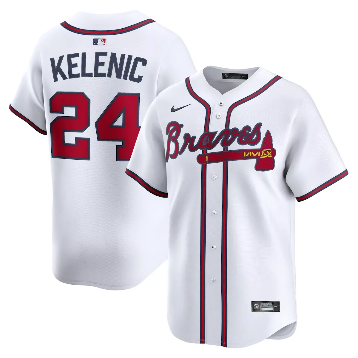 Jarred Kelenic 24 Braves Jersey White Men Red Navy Home Limited