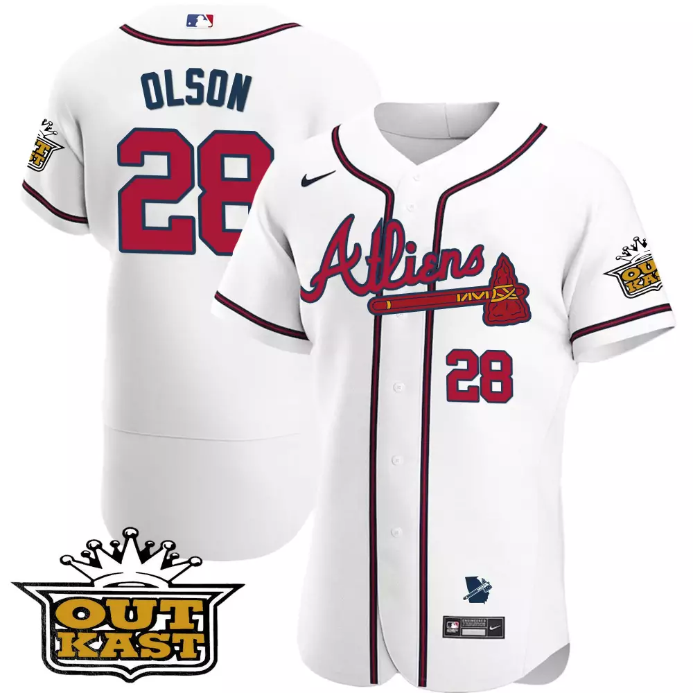 Olson Outkast 28 Atlanta Braves Jersey White 2021 World Series Champions Men Red