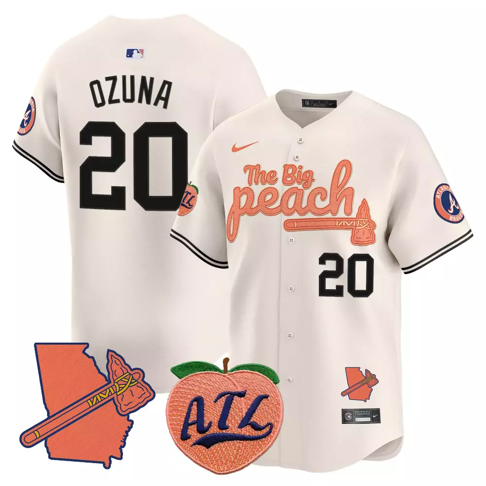 Ozuna Big 20 Atlanta Braves Jersey White City Connect Peach 2021 Men Alternate Navy