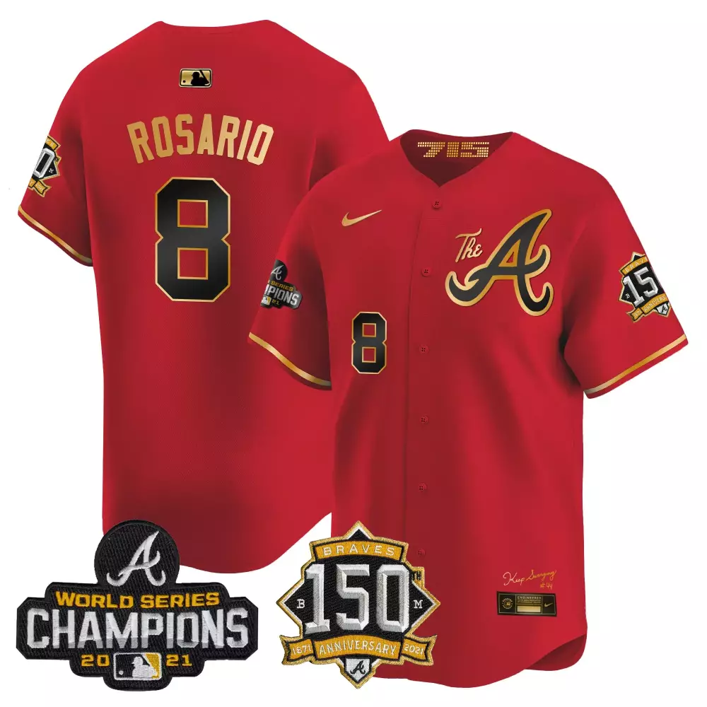 Eddie Rosario 8 Atlanta Braves Jersey Red World Series Champions 2021 150th Anniversary 1871-2021
