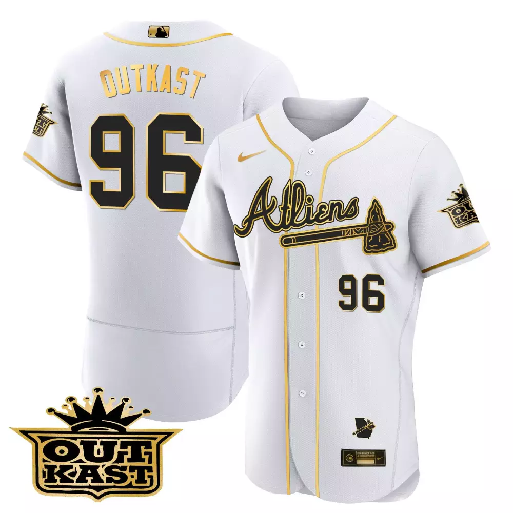 Outkast Atliens 96 Atl Jersey White Men Black Gold Flex Base v2 All Stitched