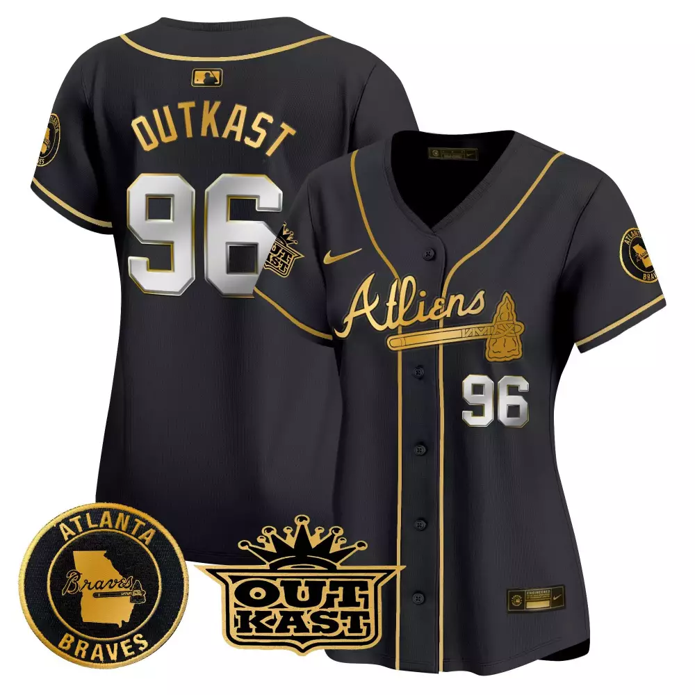 Outkast Atliens 96 Atlanta Braves Jersey Black Men Gold Silver Vapor Premier Limited