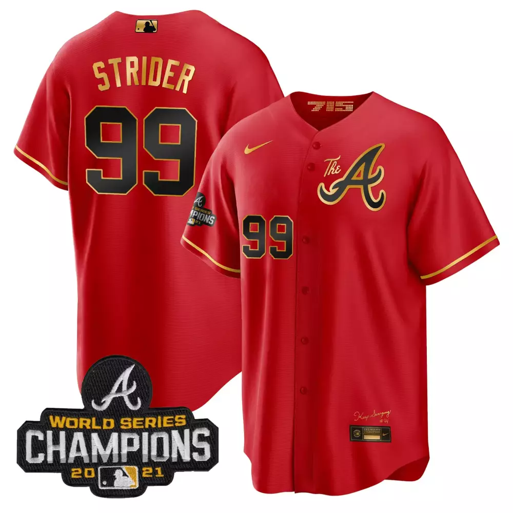 Spencer Strider 99 Atlanta Braves Jersey Red World Series Champions 2021 Men Black