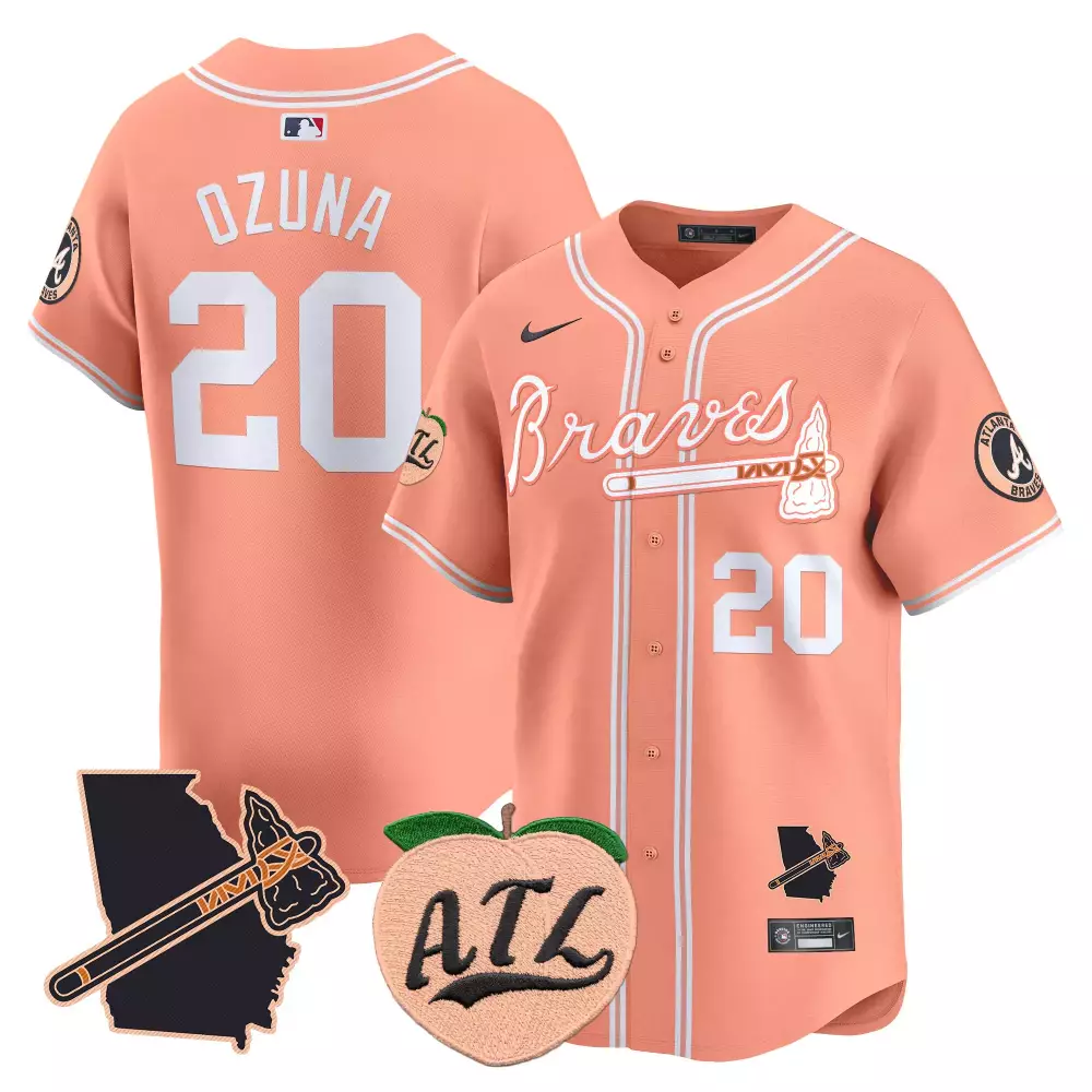 Marcell Ozuna 20 Braves Jersey Peach City Connect Atlanta Georgia Outline Men White