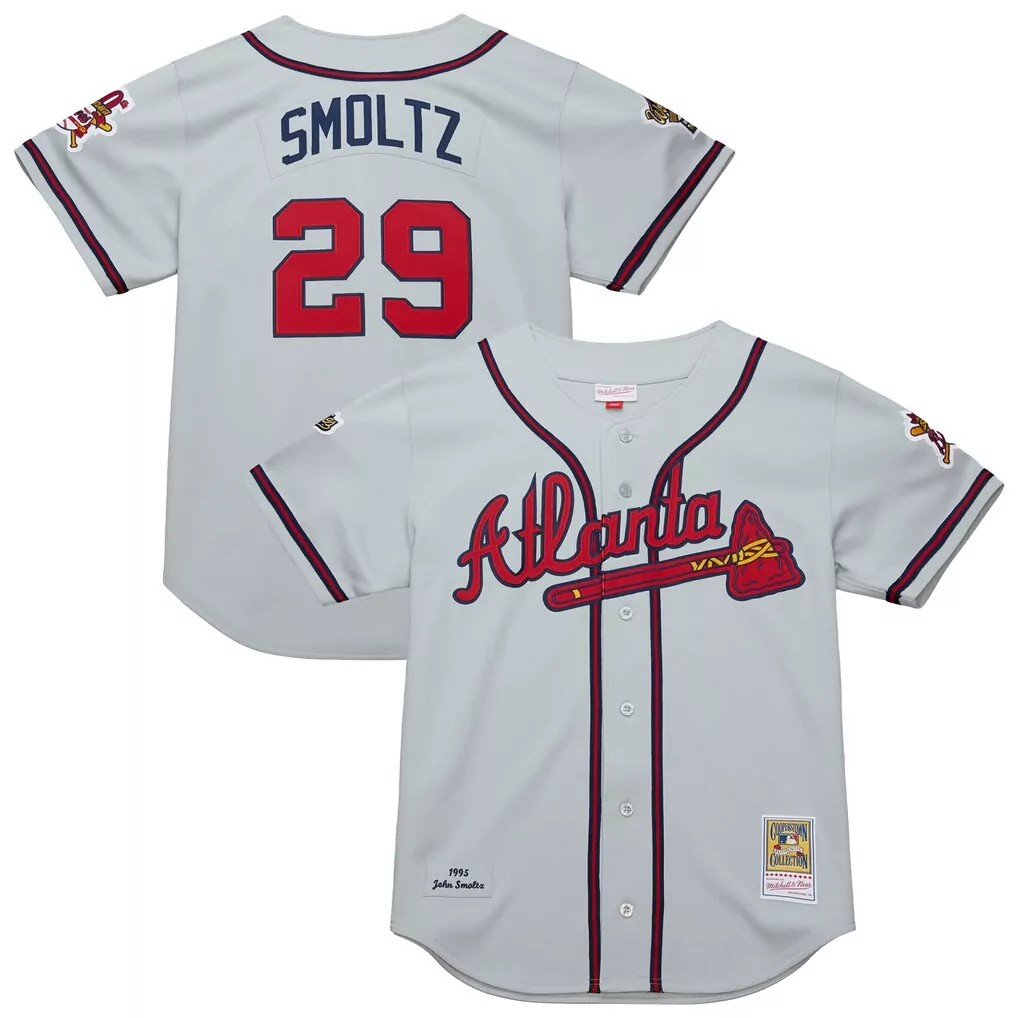 John Smoltz 29 Atlanta Braves Jersey Gray Cooperstown Collection Mitchell Ness 1995
