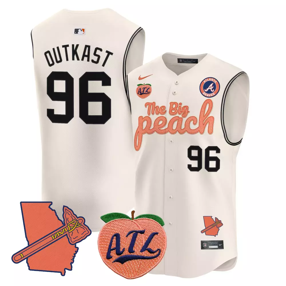 Outkast Big 96 Atlanta Braves Jersey Cream City Connect Map Tomahawk Peach Atl 2021