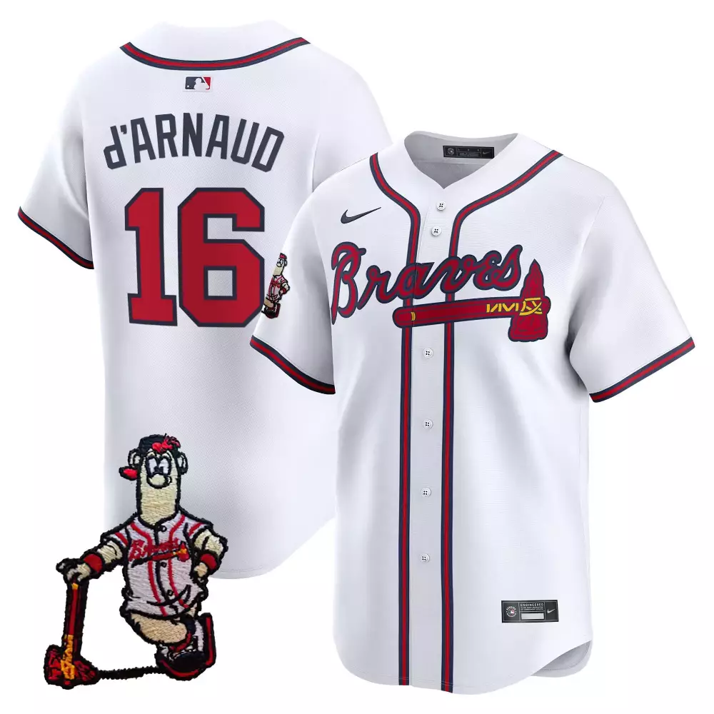 Travis Darnaud 16 Atlanta Braves Jersey White Screaming Chicken Men Red Navy Vapor