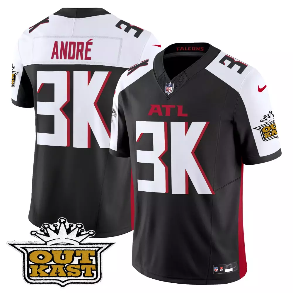 Andre Outkast 33 Falcons Jersey Black Men Split Design White Red Alternate Vapor