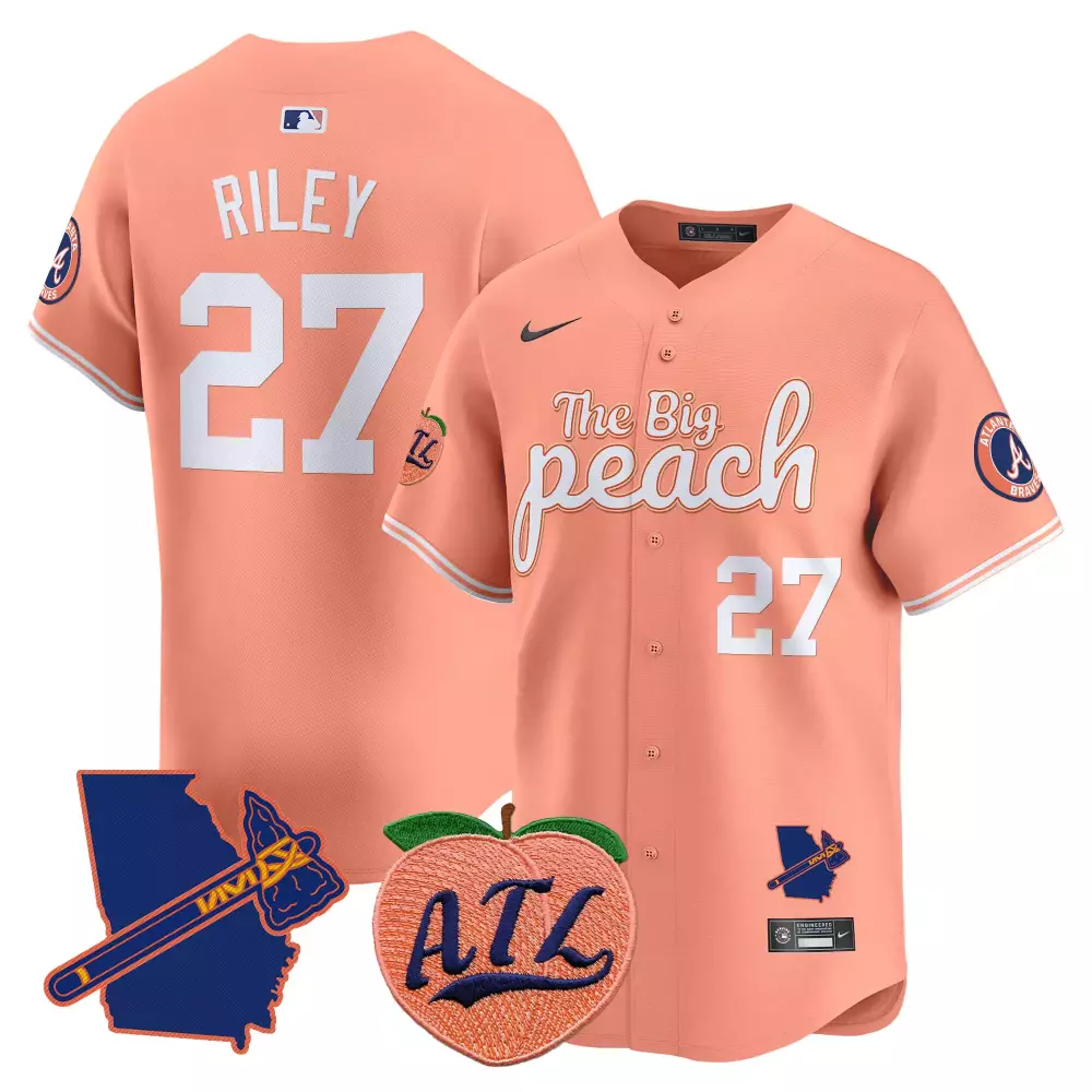 Riley Big 27 Atlanta Braves Jersey Peach The Georgia Map Crossed Tomahawks Atl 2023
