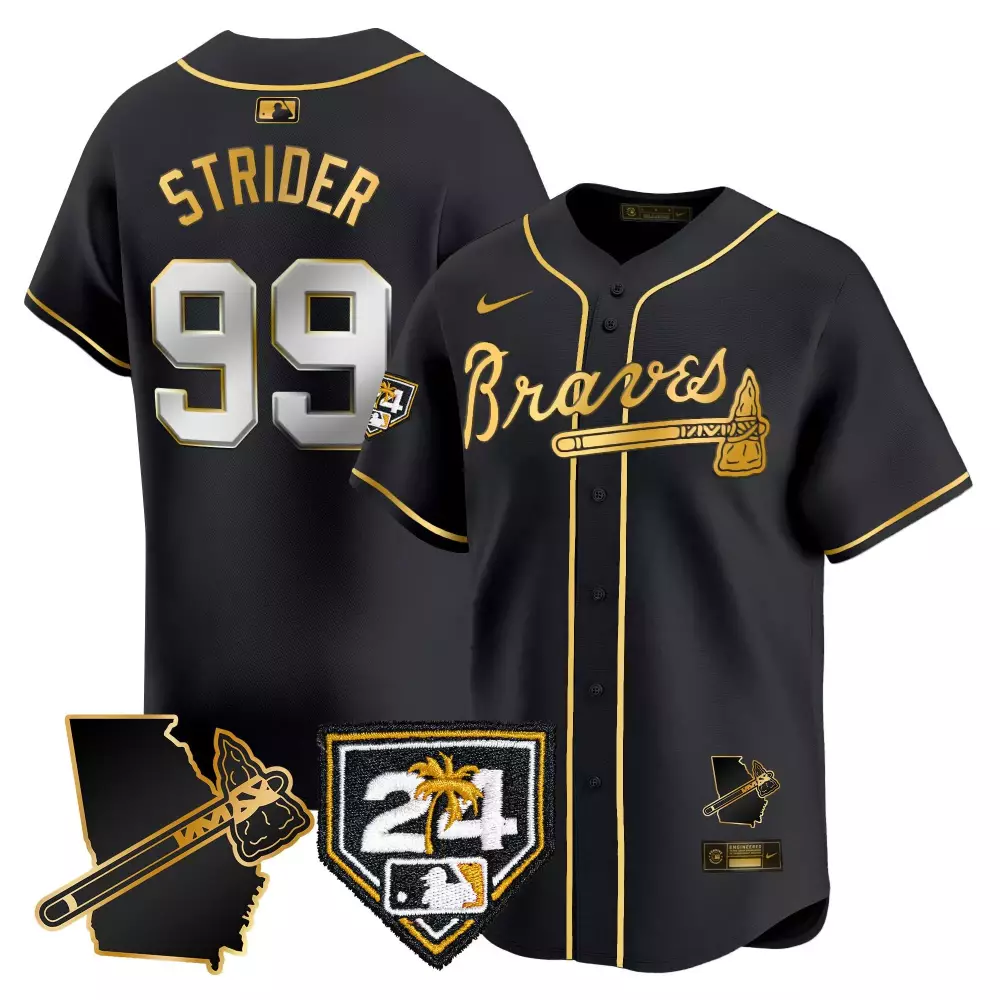 Spencer Strider 99 Braves Jersey Black 2024 Georgia Outline Tomahawk Palm Tree Number 24