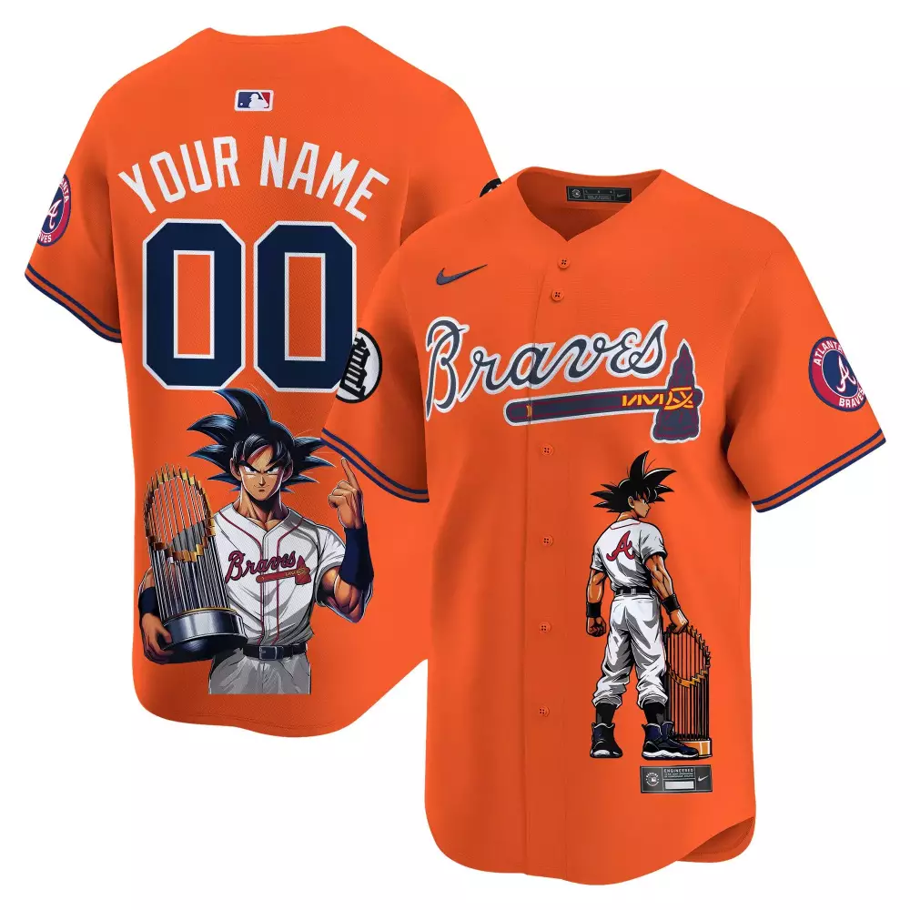 Custom Atlanta Braves Jersey Orange Dragon Ball Z Men Navy Blue White Vapor Premier