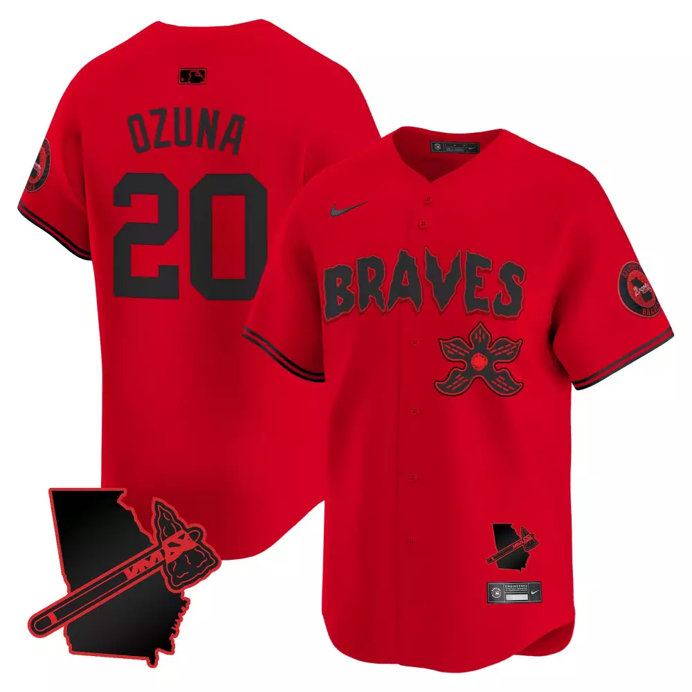 Marcell Ozuna 20 Braves Jersey Red Stranger Things Men Black All Stitched Vapor