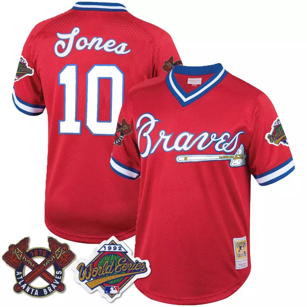 Chipper Jones 10 Atlanta Braves Jersey Red Mitchell & Ness Collection 1876 1992 World Series