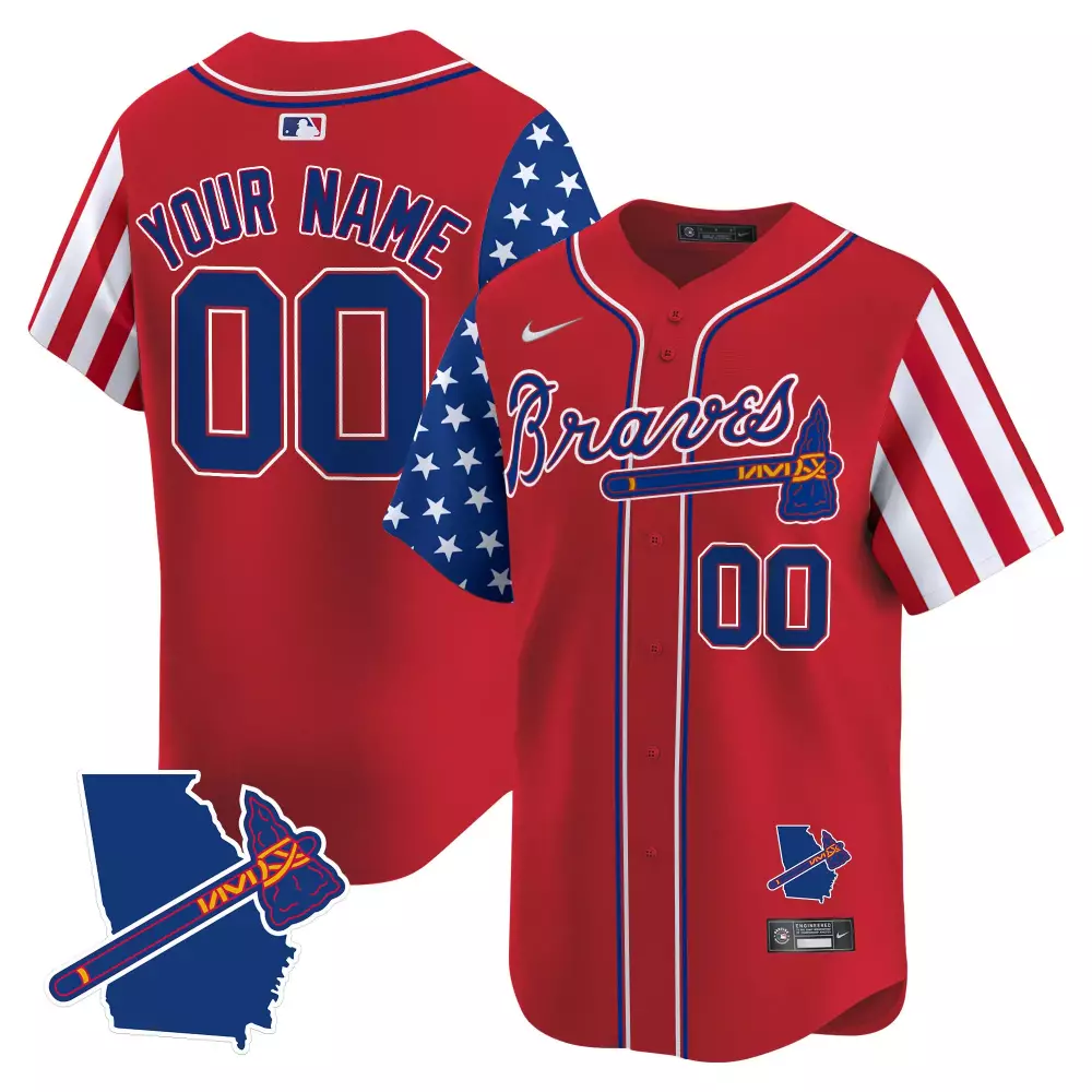 Custom Braves Jersey Red Georgia State Outline Tomahawk Men Design Blue White Vapor