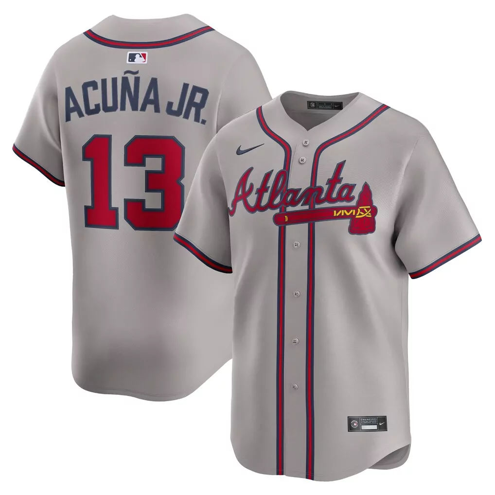 Ronald Acu Jr. 13 Atlanta Braves Jersey Gray Men Red Navy Limited