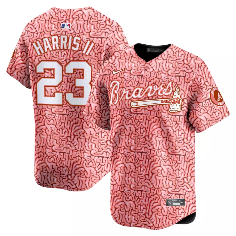 Harris Ii 23 Atlanta Braves Jersey Pink Brain Men Custom Design White Red Vapor Premier