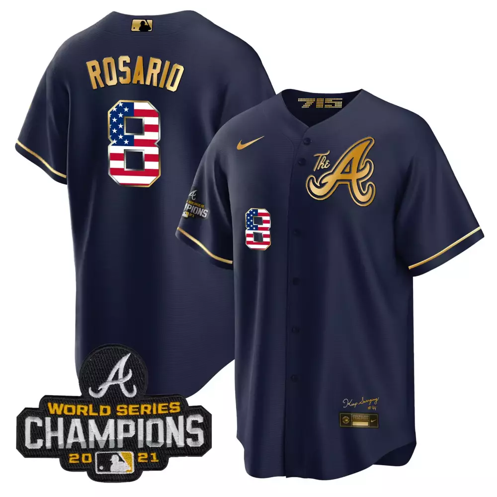 Eddie Rosario 8 Atlanta Braves Jersey Navy World Series Champions 2021 Us Flag Number
