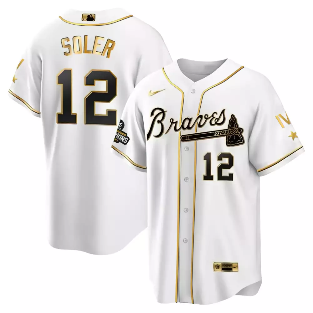 Jorge Soler 12 Braves Jersey White World Series 2021 Champions Men Black Gold Collection