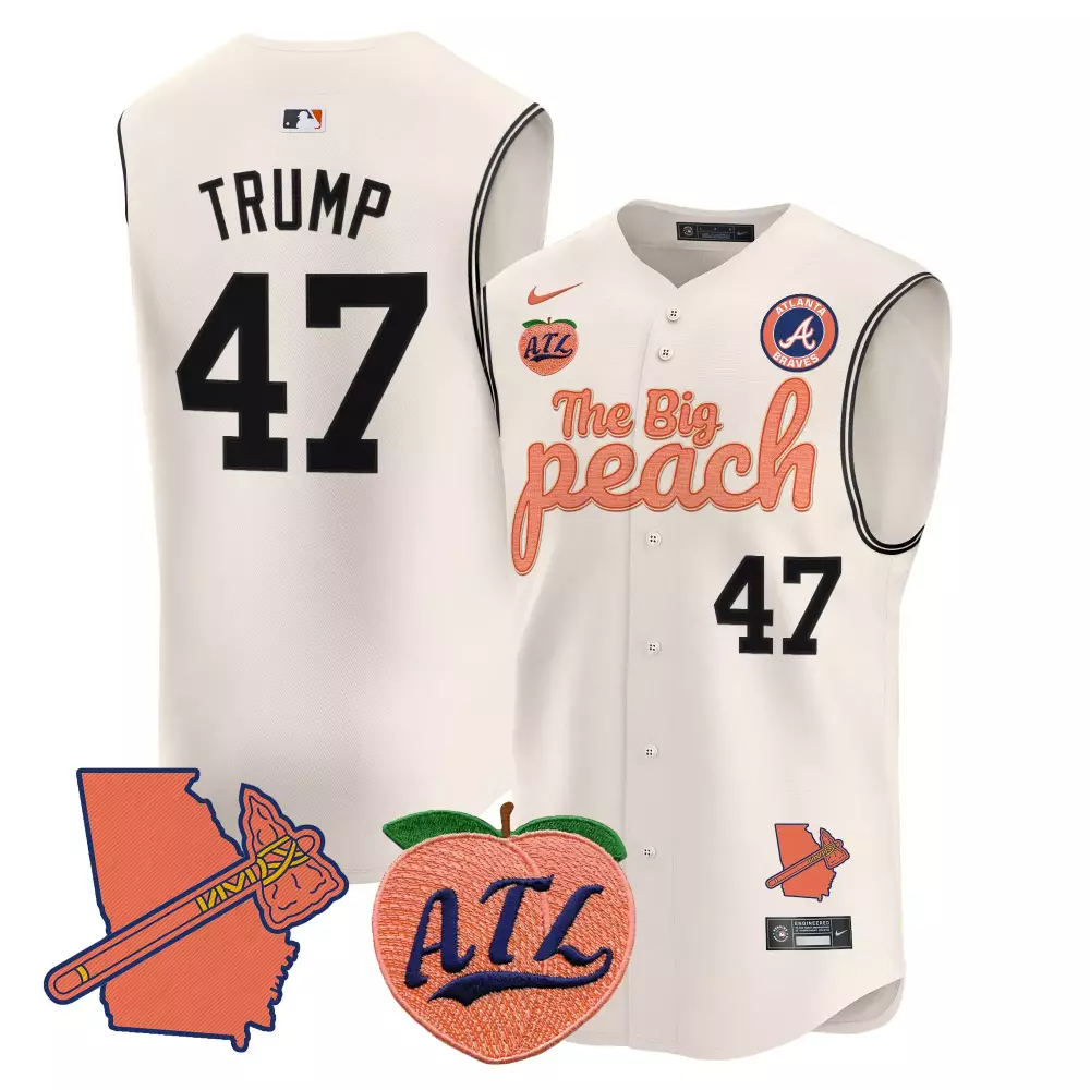 Donald Trump 47 Atlanta Braves Jersey White The Big Peach Georgia Outline Tomahawk