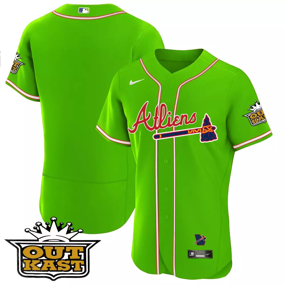 Outkast Atlanta Braves Jersey Lime Green Men White Red Dark Blue All Stitched