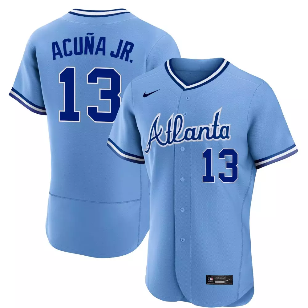 Ronald Acuna Jr. 13 Jersey Light Blue Atlanta Braves Men Alternate White Dark Throwback