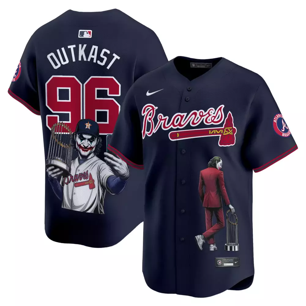 Outkast 96 Atlanta Braves Jersey Navy Blue Joker Men Red White All Stitched Vapor