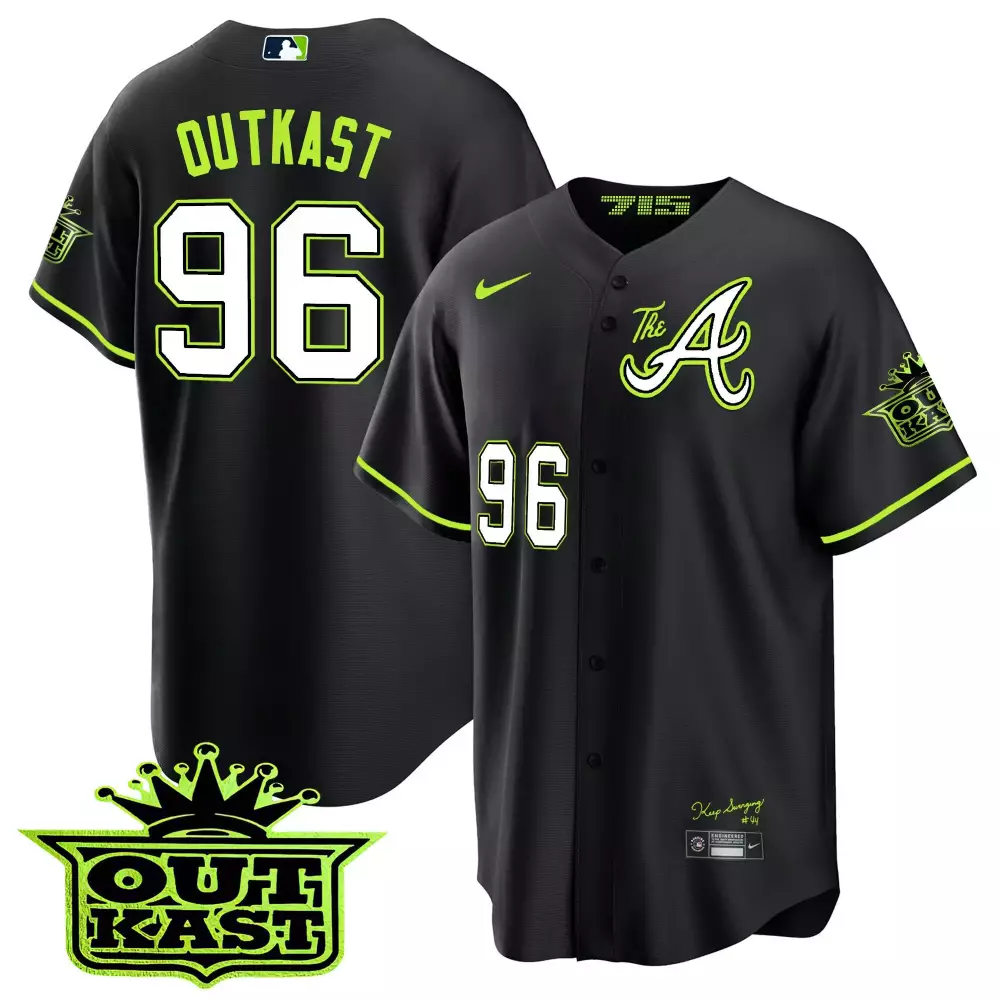 Outkast Atliens 96 Atlanta Braves Jersey Black Men Button-down Alternate Neon Green