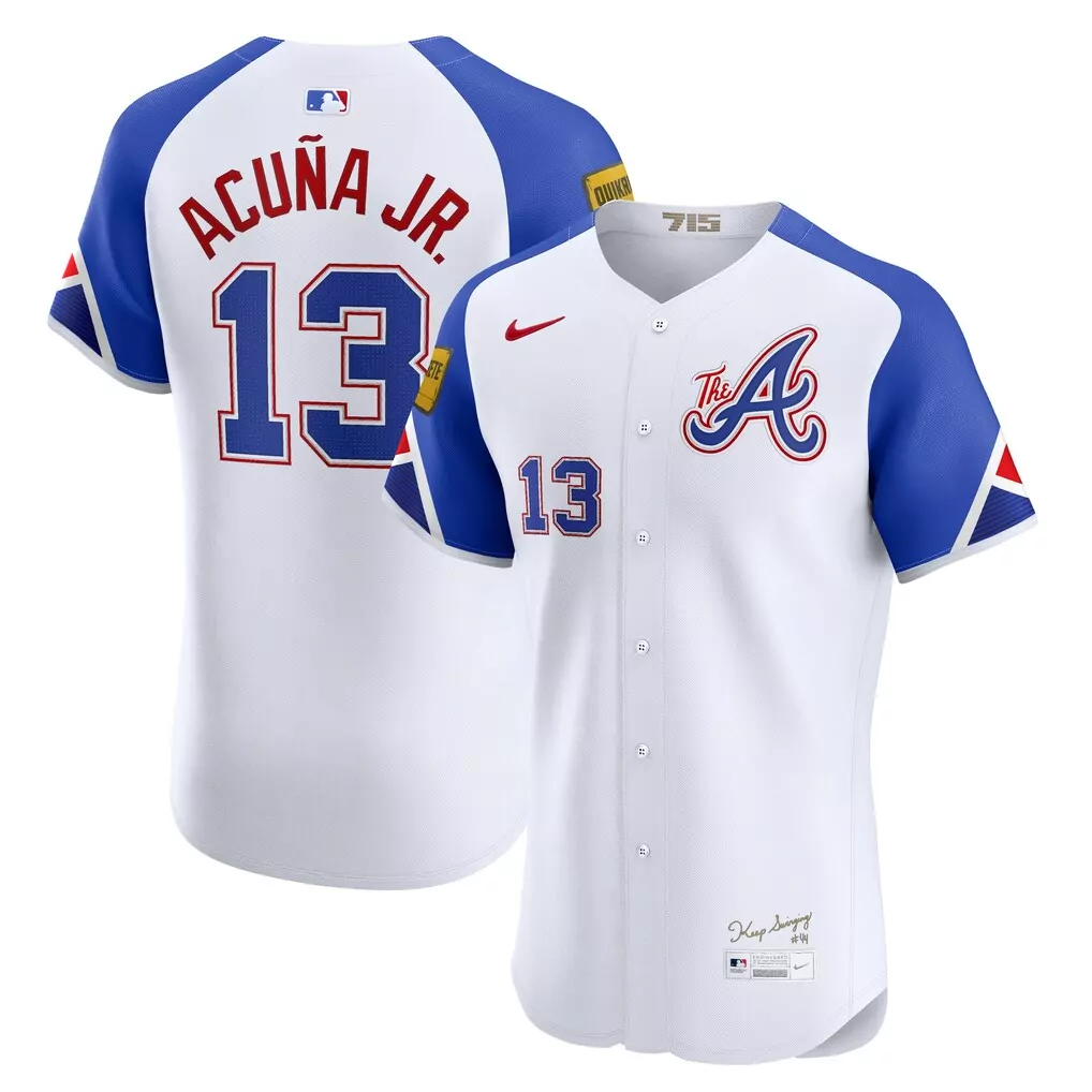 Ronald Acu Jr. 13 Atlanta Braves Jersey White City Connect Men Split Design Blue