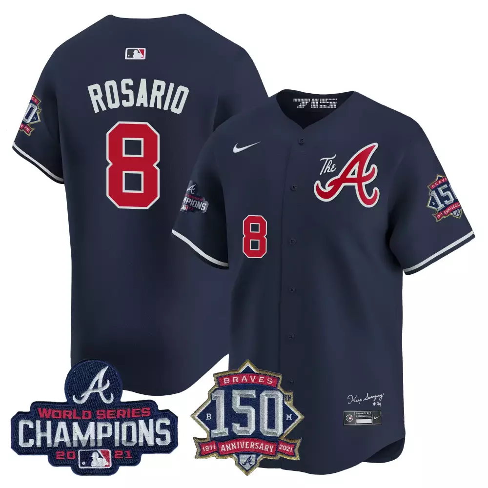 Rosario 8 Braves Jersey Navy World Series Champions 2021 150th Anniversary 1871-2021