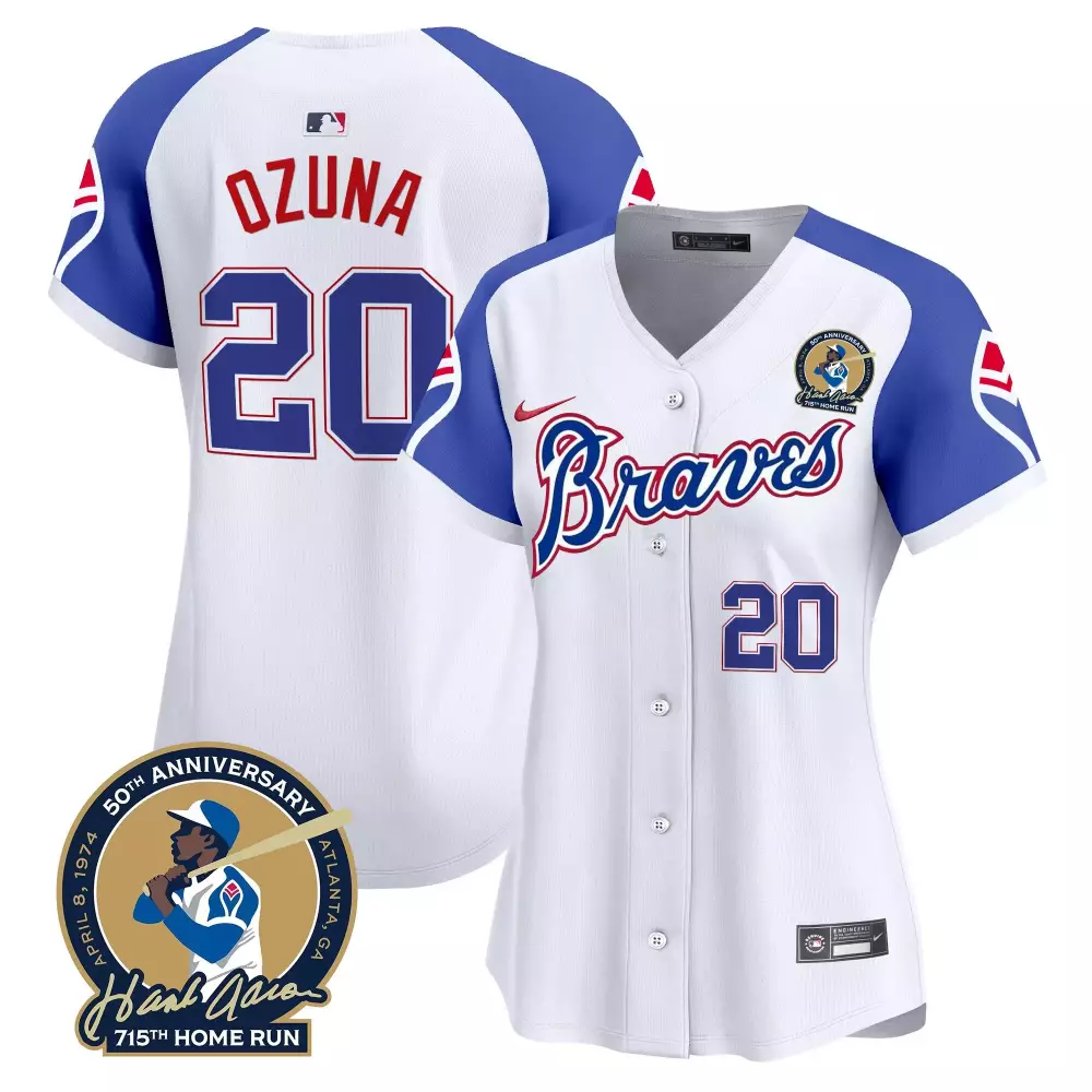 Marcell Ozuna 20 Braves Jersey White 50th Anniversary Men Blue Red Throwback Vapor