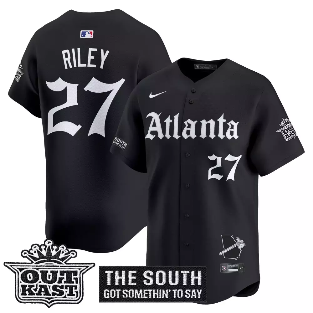 Riley Outkast 27 Atlanta Braves Jersey Black Men White Vapor Embroidered