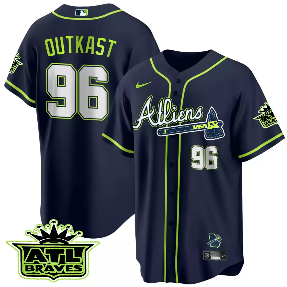 Outkast Atliens 96 Atlanta Braves Jersey Navy Stranger Things Georgia State Outline