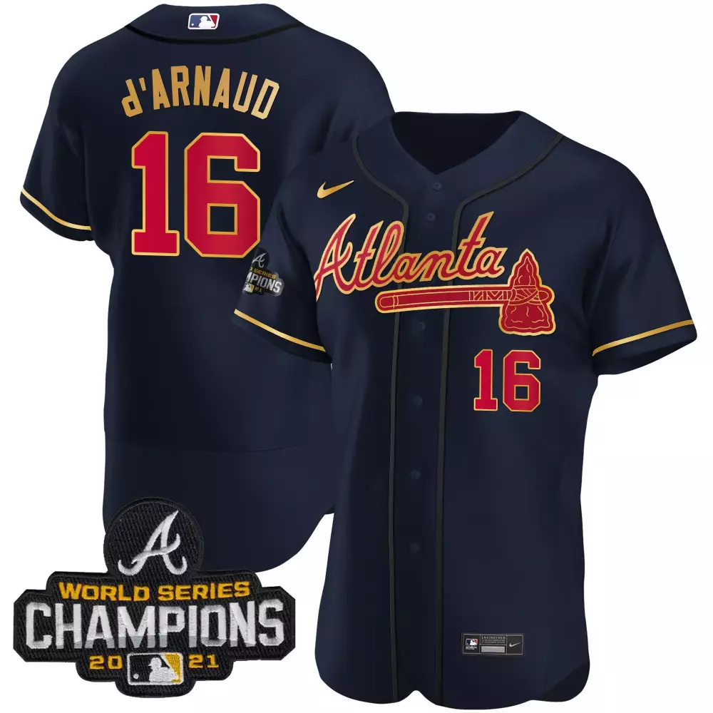 Travis Darnaud 16 Atlanta Braves Jersey Navy 2021 World Series Champions 'a' Men