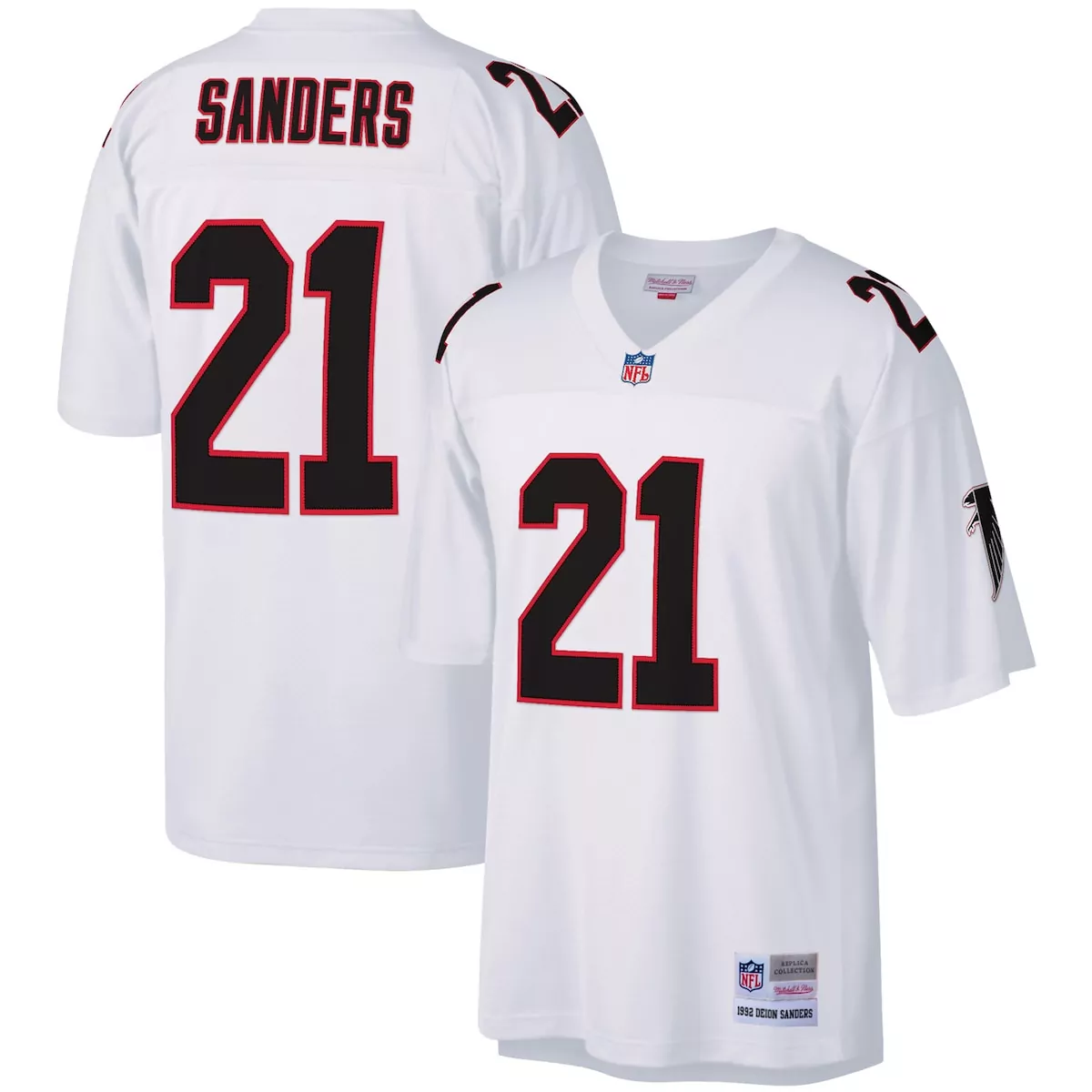 Deion Sanders 21 Falcons Jersey White Men Replica Red Black Legacy