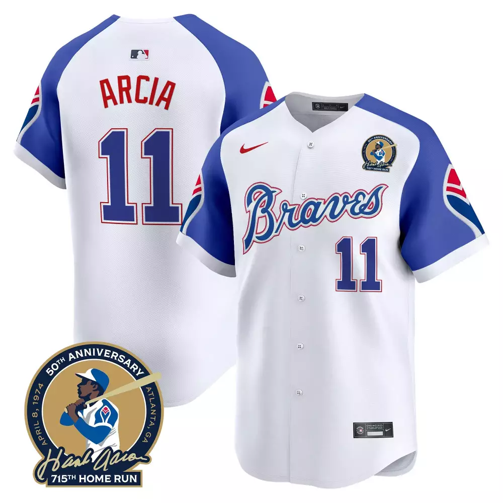 Orlando Arcia 11 Braves Jersey White Hank Aaron 715th Home Run Anniversary 2023 Men