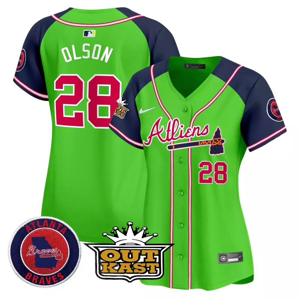 Olson Outkast 28 Atlanta Braves Jersey Lime Green City Connect 2023 Men Alternate