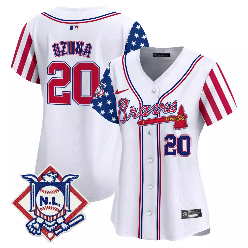 Marcell Ozuna 20 Braves Jersey White Nl Women Split Design Red Blue Vapor Premier