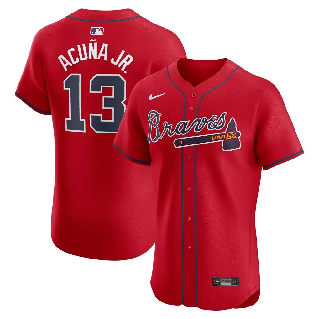 Ronald Acu Jr. 13 Braves Jersey Red Men Navy Blue White Alternate Elite