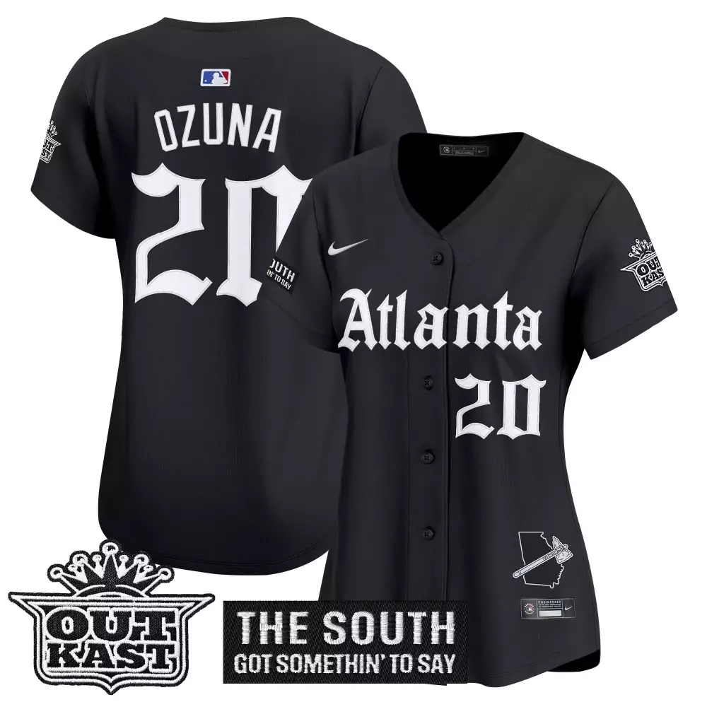 Ozuna Outkast 20 Atlanta Braves Jersey Black Men White Vapor