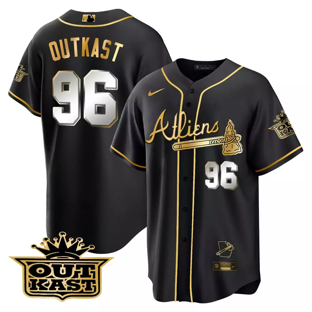 Outkast Atliens 96 Atlanta Braves Jersey Black Georgia State Outline Bat Men Button-down