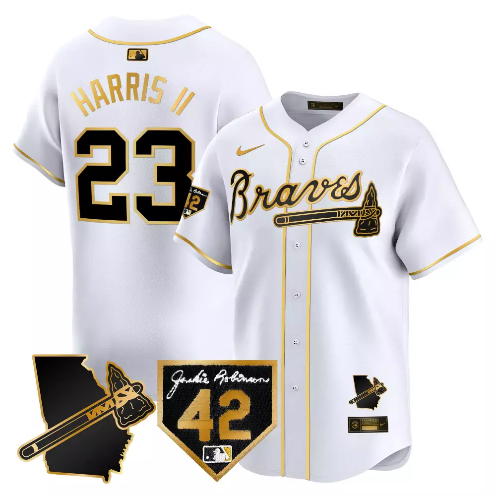 Harris Ii 23 Braves Jersey White Jackie Robinson Day 42 Georgia Outline Tomahawk 2023