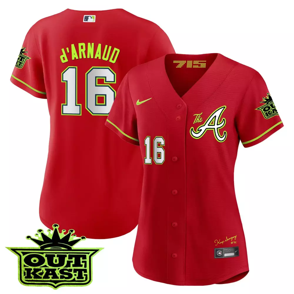Travis Darnaud 16 Atlanta Braves Jersey Red Outkast Men Yellow White All Stitched