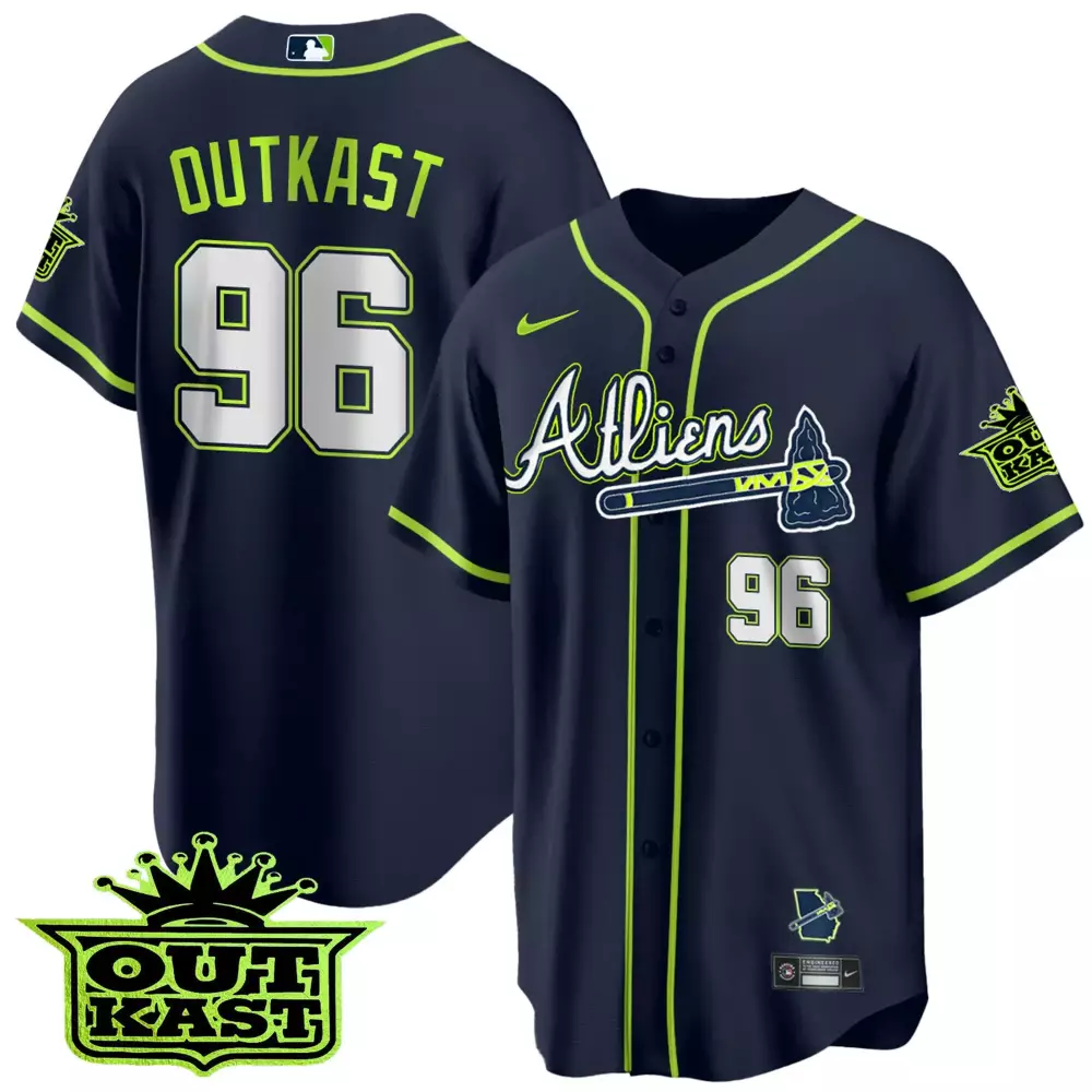 Outkast Atliens 96 Atlanta Braves Jersey Navy Georgia Men Neon Green White Cool Base