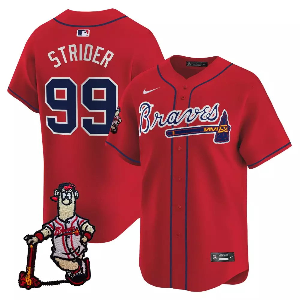 Spencer Strider 99 Braves Jersey Red Screeching Eagle Men Navy White Vapor Premier