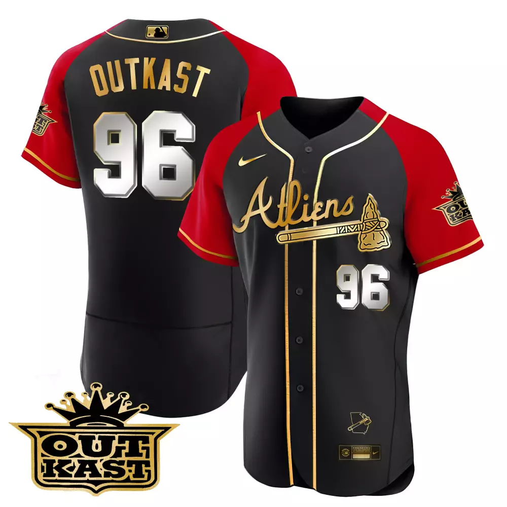 Outkast Atliens 96 Atlanta Braves Jersey Black Georgia Men Red Gold Alternate Flex