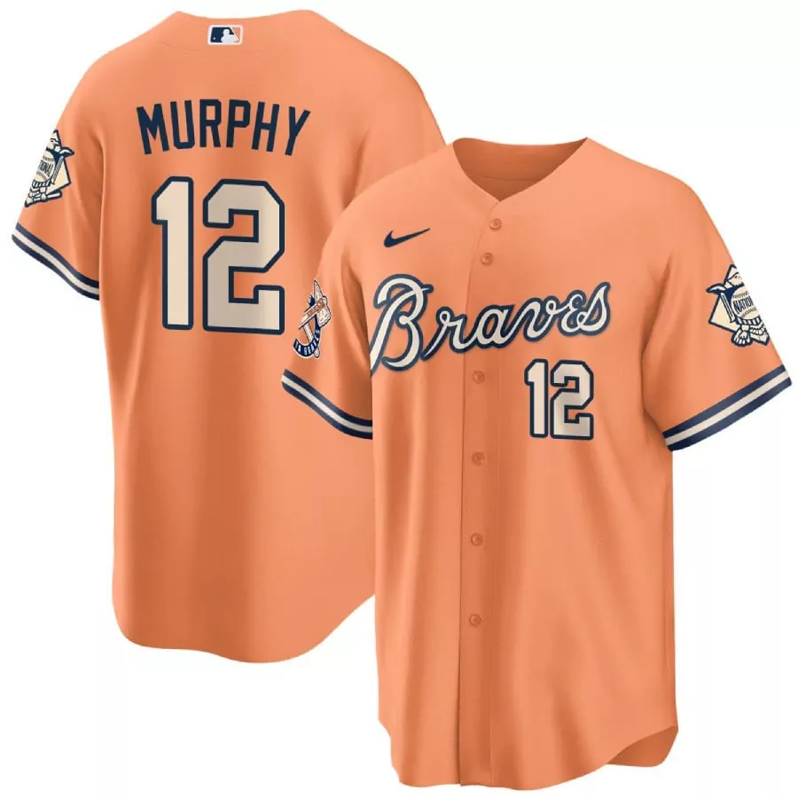 Sean Murphy 12 Braves Jersey Orange National League Men Alternate Navy Cream All