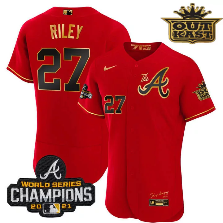 Riley Outkast 27 Atlanta Braves Jersey Red World Series Champions 2021 Men Black